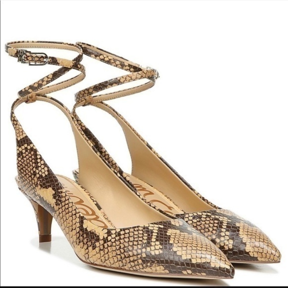 SAM EDELMAN DEVRY SNAKE PRINTS SLINGBACK ANKLE STRAP HEEL